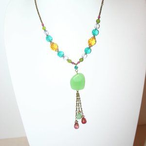 Essence 14" Beaded Necklace w/Dangling Green Pendants Item #19